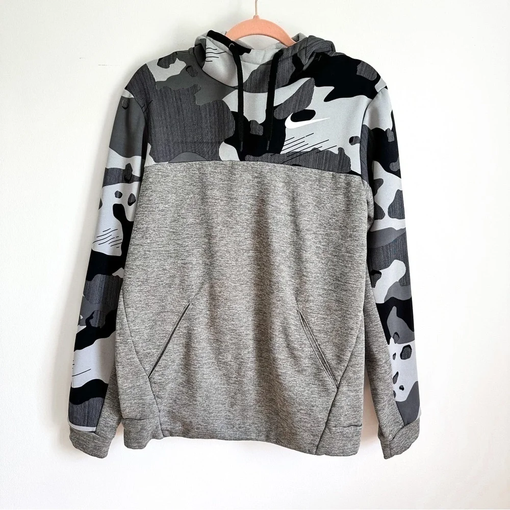 Nike Black Gray Camo Pullover Hoodie Sweatshirt sz Small